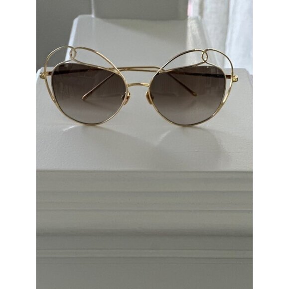 Linda Farrow Womens Gold Wire Cutout Aviator Sunglasses Shades 60-16-140 LFL853 main image 8